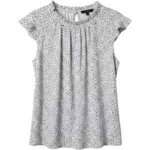 Adrianna Papell Women's Blouse Medium | White Black Polka Dot Ruffle Sleeve  Top